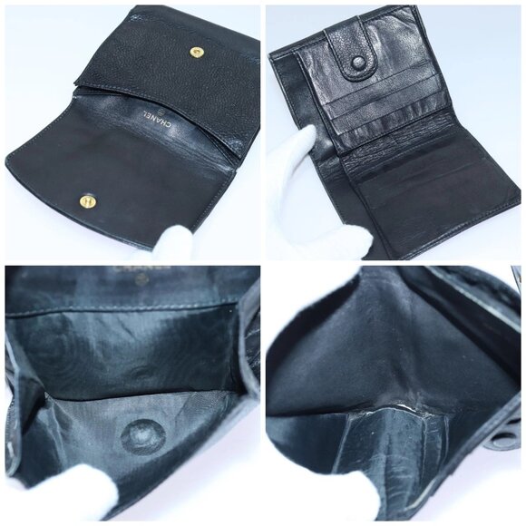 CHANEL COCO Mark Wallet Grained Calf Skin Black Gold CC Auth bs16752 - Picture 15 of 16